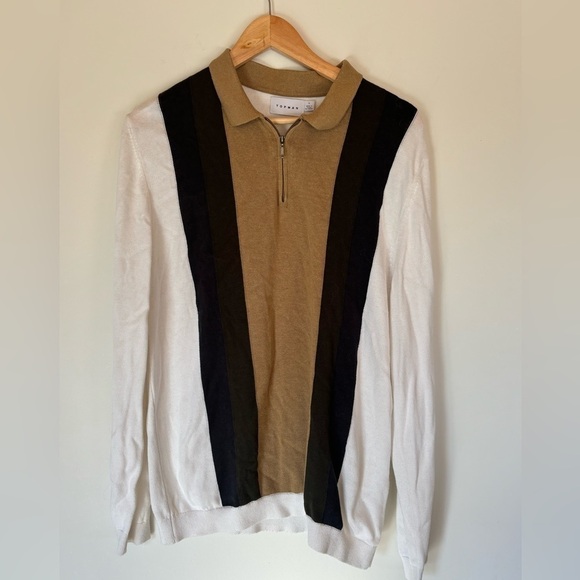 Topman-White long sleeve ith tan andblack color block - Picture 2 of 5